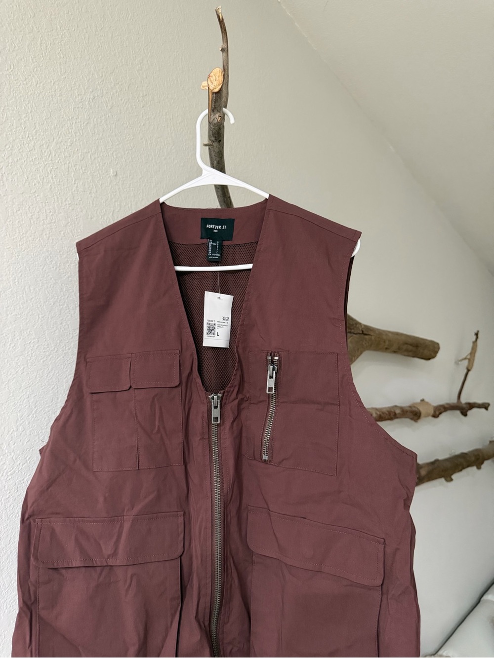 Forever 21 Men's Utility Vest - Maroon